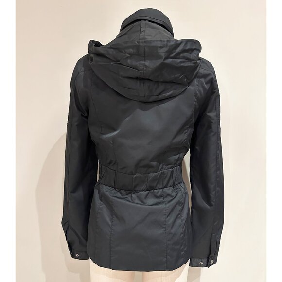 Black Casual Jacket Womans Size Small Full Zip Hidden Hood Elastic Waist - Picture 3 of 11
